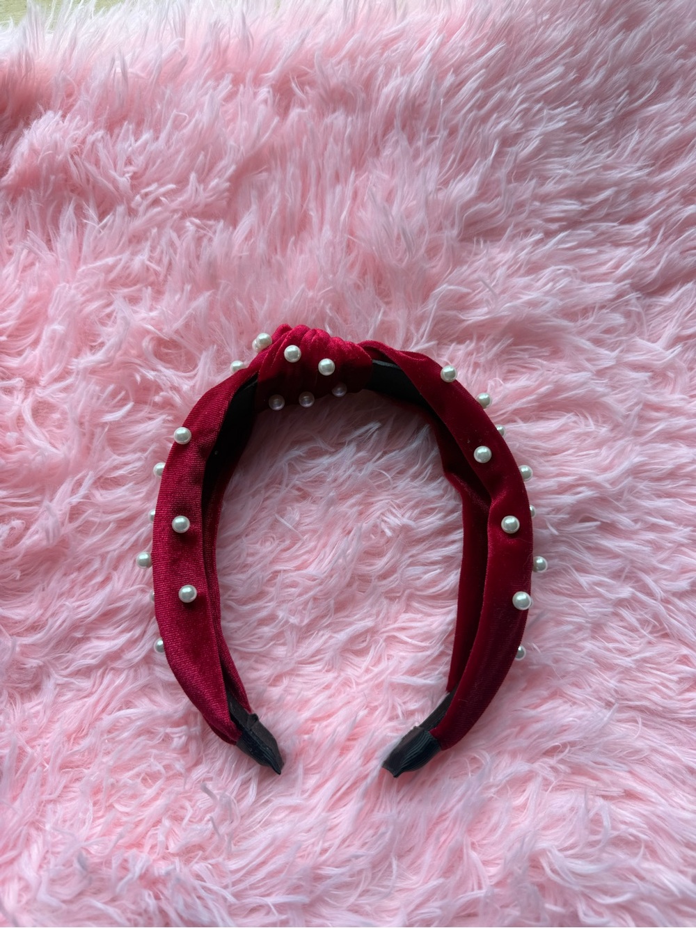 Francesca's Red Velvet Pearl Knotted Headband